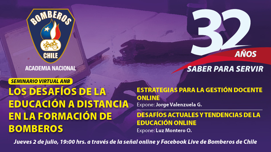 Jueves 2 de julio transmisión Online: Seminario ANB “Desafíos de la educación a distancia en la formación de bomberos”