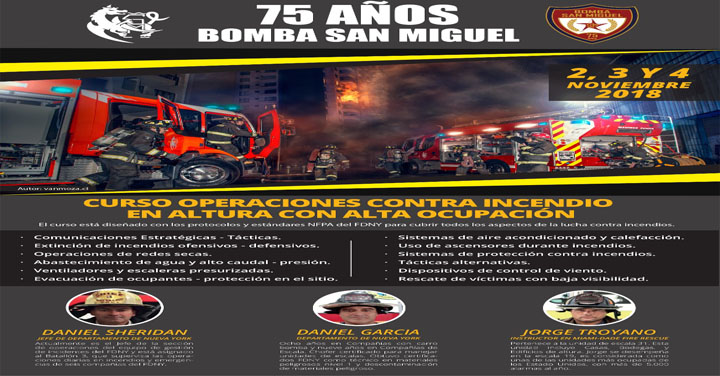 Bomba San Miguel dará curso y seminario de operaciones contra incendios en altura