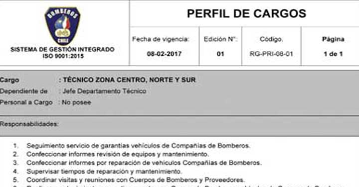 Convocatoria de postulación para cargo Técnico en zona norte, centro y sur