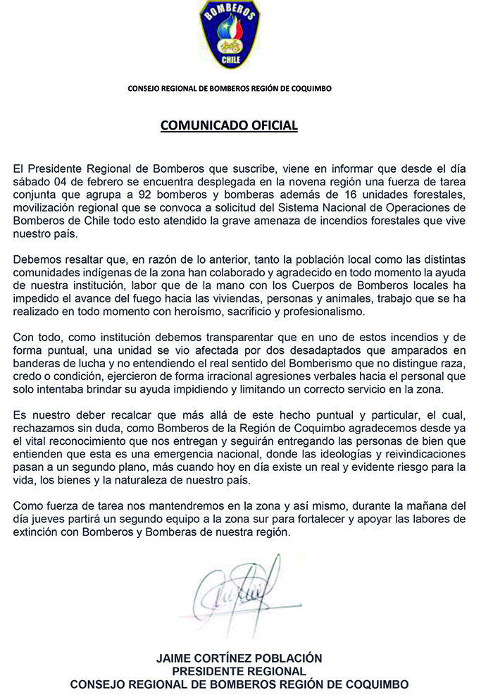 700 COMUNICADO OFICIAL BOMBEROS COQUIMBO