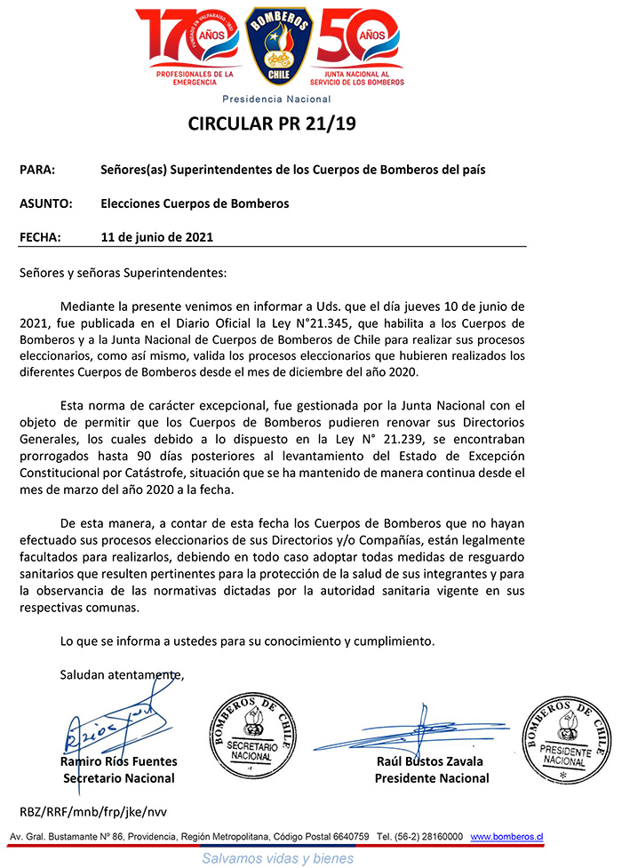 700 Circular PR 21 19 Elecciones Cuerpos de Bomberos