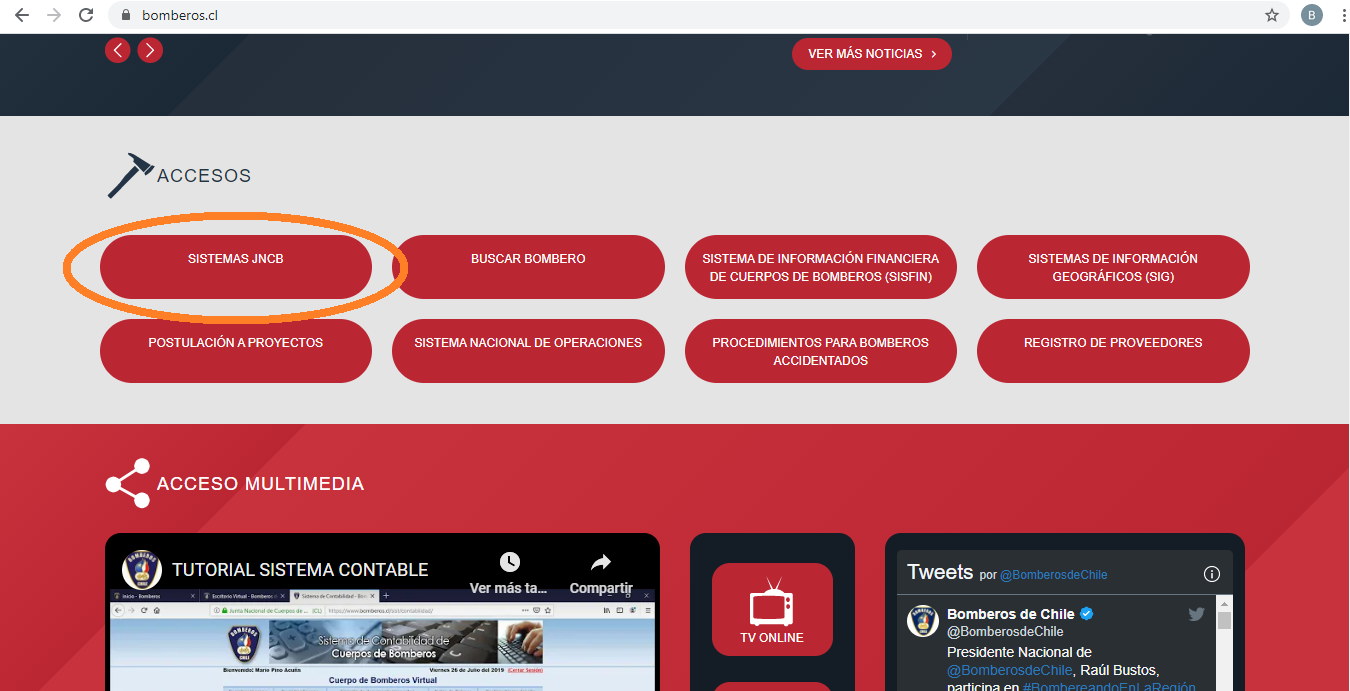 Sitio Web www.bomberos.cl