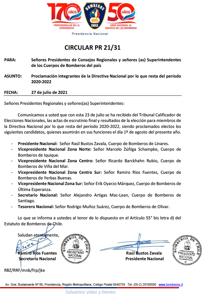 Circular PR 21-31 Informa Directiva Nacional 2020-2022