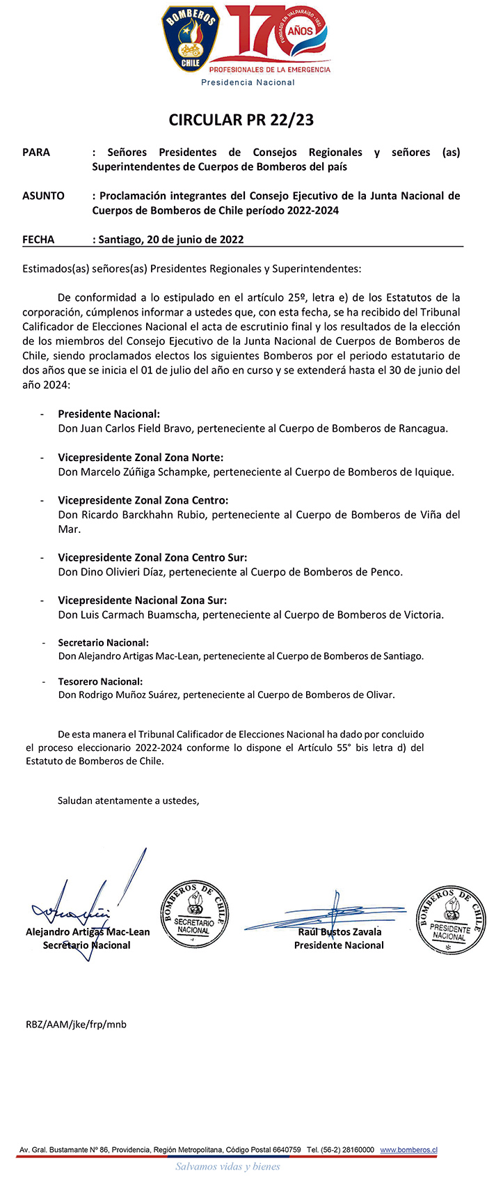 Circular PR 22 2 Comunica miembros Consejo Ejecutivo 2022 2024