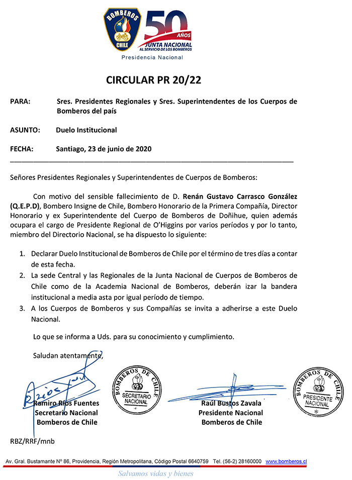 Circular fallecimiento Renan 