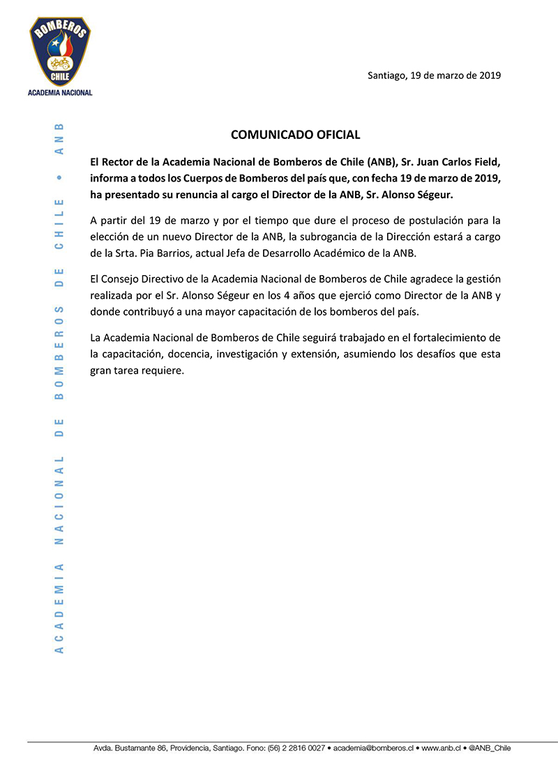 Comunicado renuncia director ANB