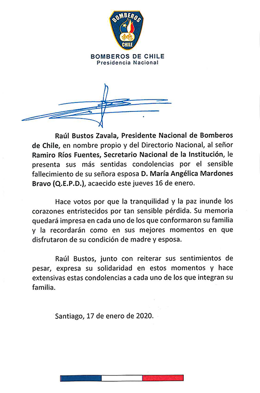 Condolencia Sr Ramiro Ríos