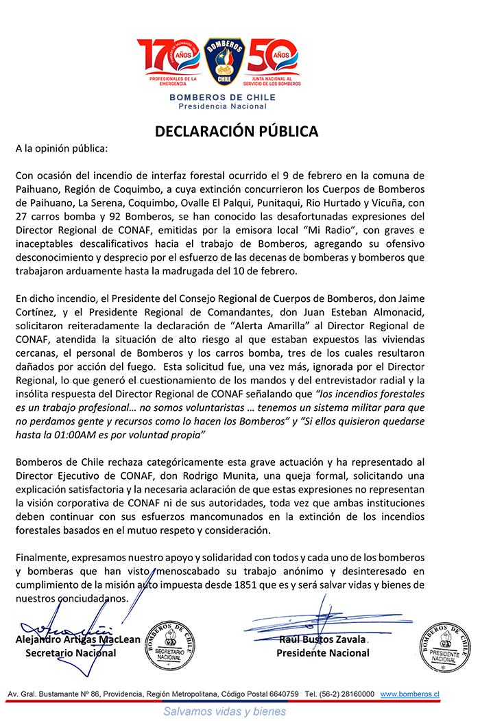 Declaracion Director Regional Conaf Coquimbo
