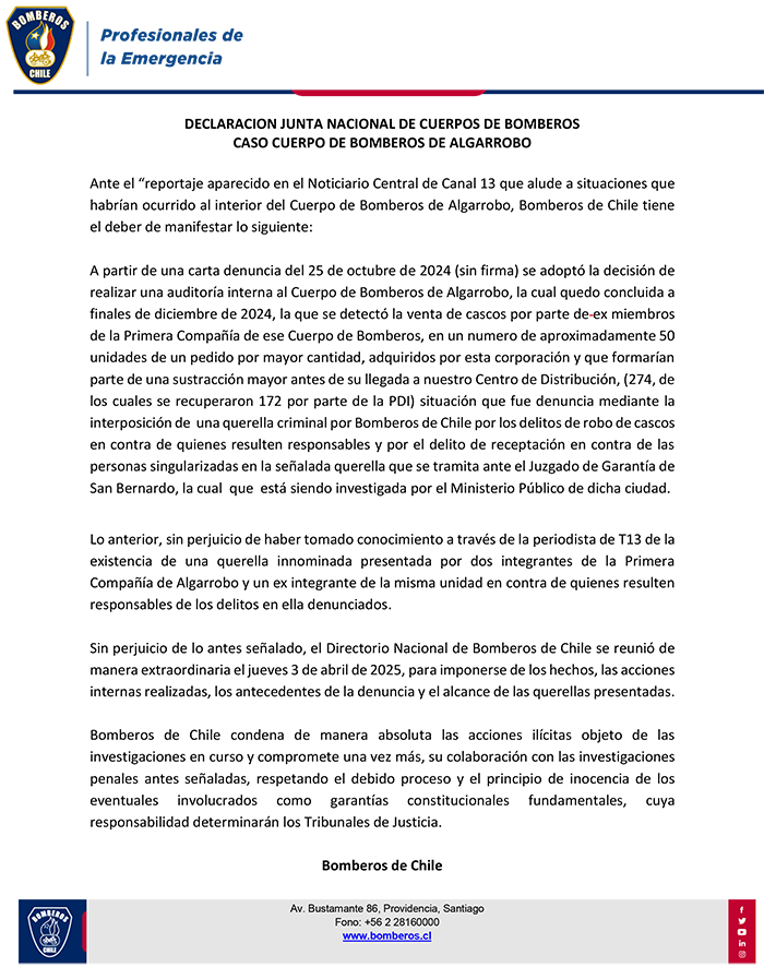 Declaracioon Bomberos Reportaje T13 Caso Algarrobo