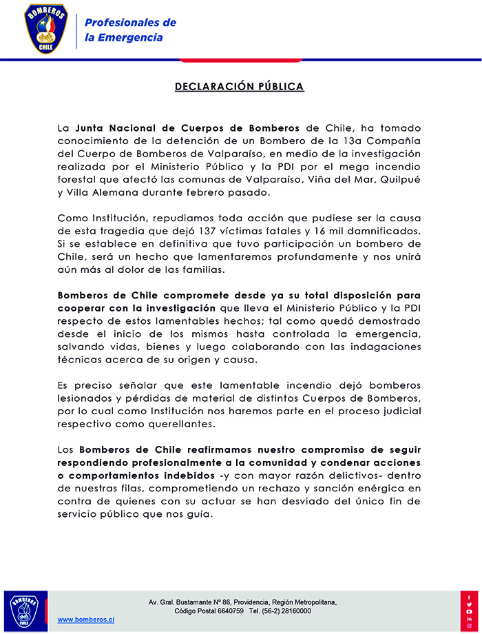 Declaracioon Puublica Bomberos de Chile