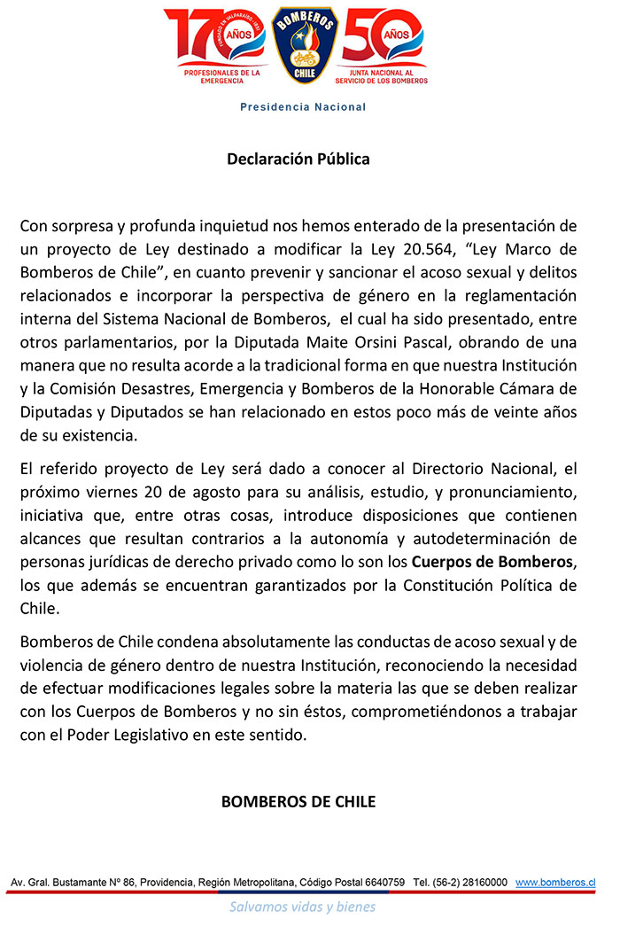 Declaración Publica por Proyecto de Ley