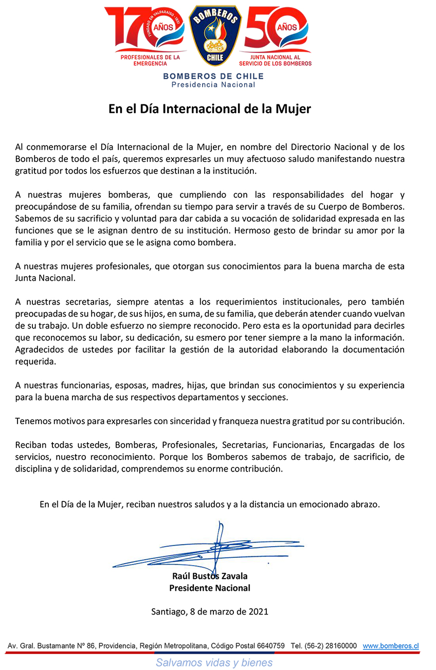 Saludo Día Internacional de la Mujer 2021